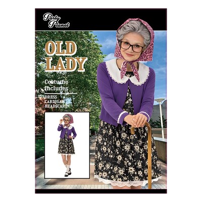 Adult Little Old Lady Costume Large | 3 Piece Granny Dress Up Costume with Cardigan