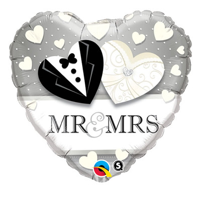 Mr & Mrs Heart Shape Tuxedo & Gown 18in Foil Balloon Pk 1