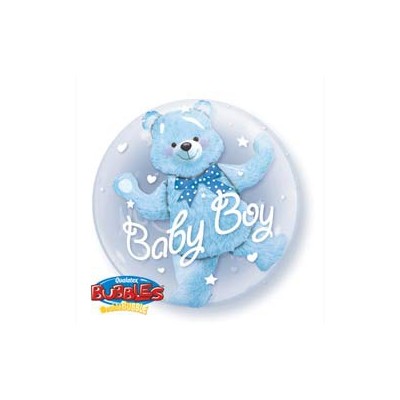 Baby Boy Blue Bear Double Bubble Balloon 24in Pk 1