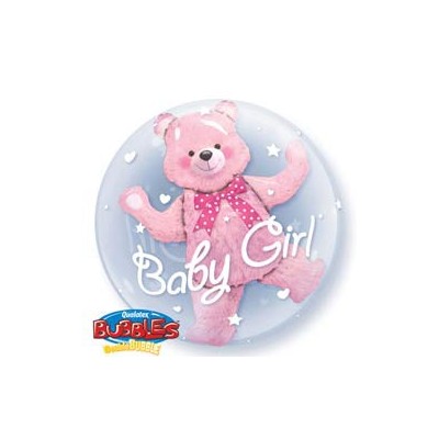Baby Girl Pink Bear Double Bubble Balloon 24in Pk 1