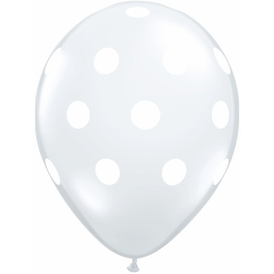 Clear Latex Balloons with White Polka Dots Pk10