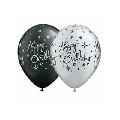 Assorted Silver, White & Black Birthday AOP Latex Balloons Pk 10