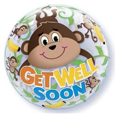 Get Well Soon Monkey Bubble Balloon 22in Pk 1 