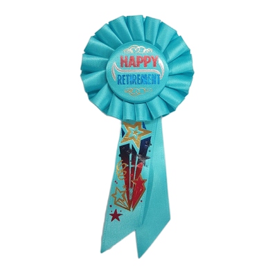 Happy Retirement Blue Rosette Badge / Award Ribbon Pk 1