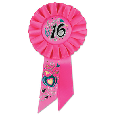 Sweet 16 Pink Rosette Badge / Award Ribbon Pk 1