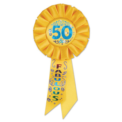 50 & Fabulous Yellow Rosette Badge / Award Ribbon Pk 1