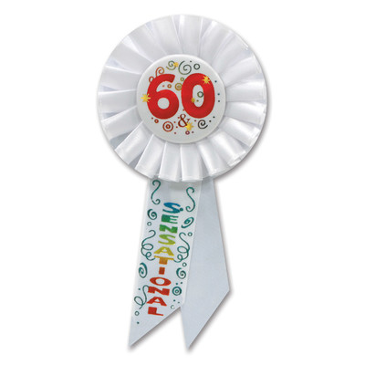 60 & Sensational White Rosette Badge / Award Ribbon Pk 1