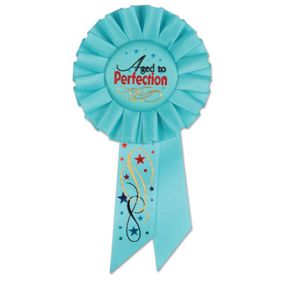 Aged to Perfection Blue Rosette Badge / Award Ribbon Pk 1