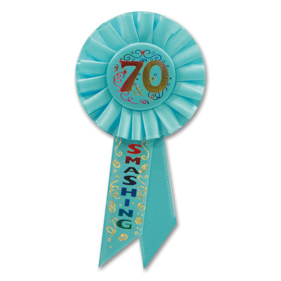 70 & Smashing Blue Rosette Badge / Award Ribbon Pk 1