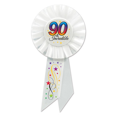 90 & Incredible White Rosette Badge / Award Ribbon Pk 1