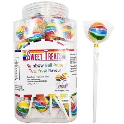 Rainbow Stripe Tutti Frutti Flavour Ball Pops 360g (Pk 24)