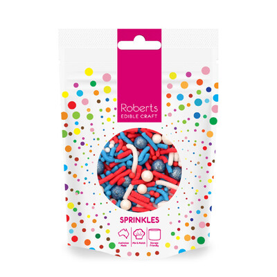 Red White Blue Australian Flag Mix Edible Cake Sprinkles 80g