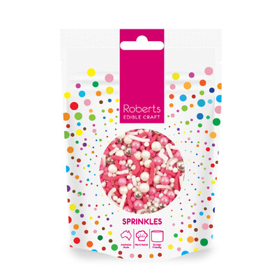 Pink White Silver Princess Mix Edible Cake Sprinkles 60g