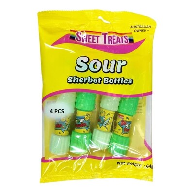 Sour Sherbet Bottles Lollies Pk 4 64gm