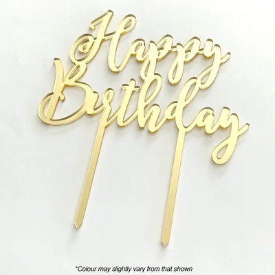 Gold Acrylic Happy Birthday Cake Topper