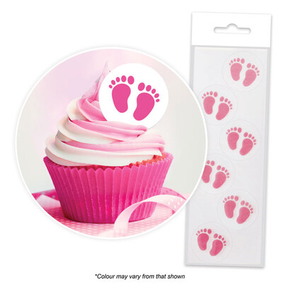 Baby Girl Pink Feet Edible Cake Decorating Wafer Toppers Pk 24