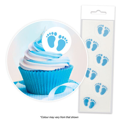 Baby Boy Blue Feet Edible Cake Decorating Wafer Toppers Pk 24