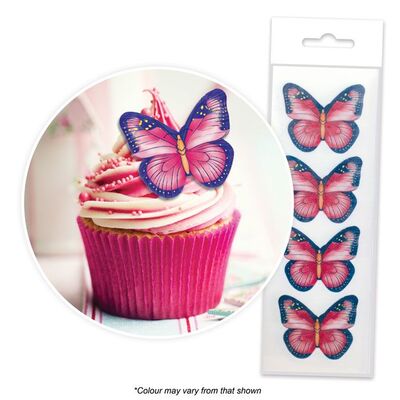 Edible Pink & Purple Butterflies Cake Topper Wafers (Pk 16)