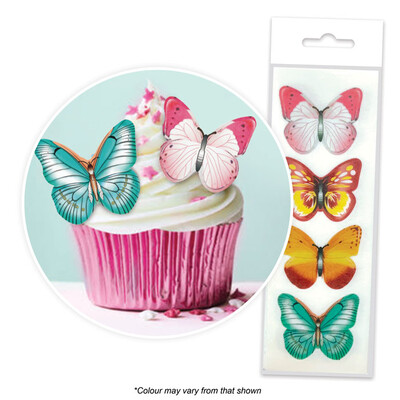 Assorted Butterflies Edible Cake Decorating Wafer Toppers Pk 16