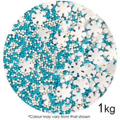 Edible Blue/White Snowflake 100s & 1000s Cake Sprinkles (1kg)