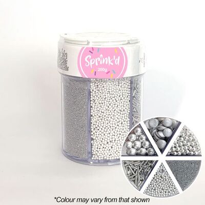 Metallic Silver Mixed Cake Sprinkles 6 Styles (200g)
