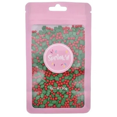 Sprink'd Christmas Holly & Berry Edible Cake Sprinkles 60g