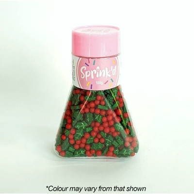 Edible Christmas Holly & Berry Mix Cake Sprinkles 100g