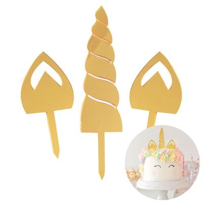 Gold Acrylic Unicorn Cake Toppers (3 Pieces)