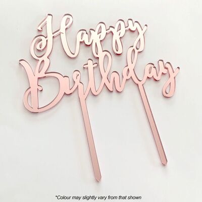 Rose Gold Acrylic Mirrored Happy Birthday Cake Topper
