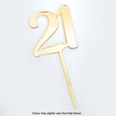 Gold Acrylic Mirrored 21 Birthday Cake Topper (9cm)