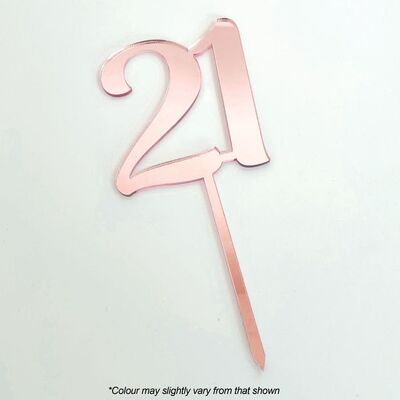 Rose Gold Acrylic Mirrored 21 Birthday Cake Topper (9cm)