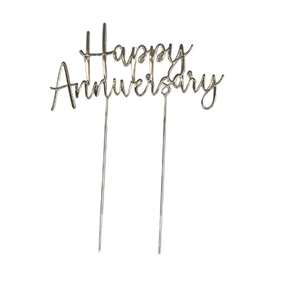 Silver Happy Anniversary Metal Cake Topper