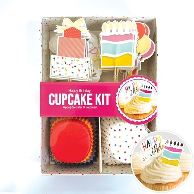 Happy Birthday Cupcake Cases & Picks Decorating Kit (48 Pcs)