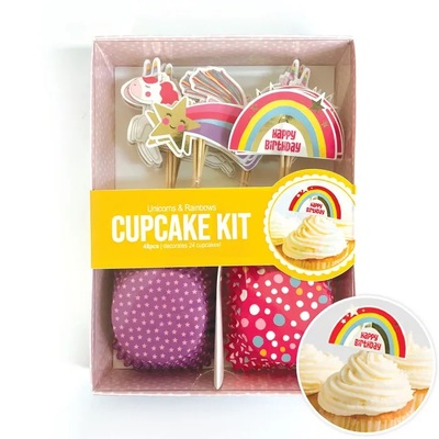 Unicorn Rainbow Cupcake Cases & Picks Decorating Kit (48 Pc)