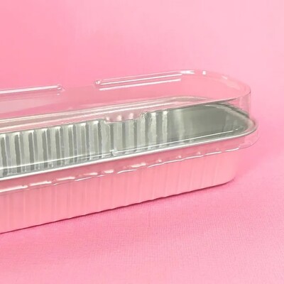 Light Pink Rectangle Foil Mini Loaf Baking Cups with Lid Pk 10