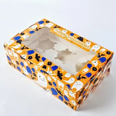Halloween Cupcake Box With Window 6 Hole Pk 1