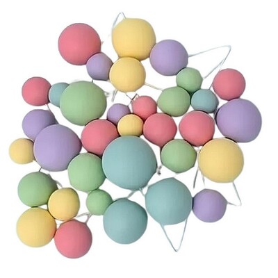 Pastel Rainbow Foam Ball Cake Decorating Toppers Pk 32