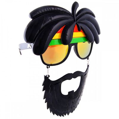 Adult Sun Staches Rasta Glasses with Hanging Beard & Moustache
