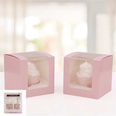 Pink Cupcake Box with Clear Window 10cm (Pk 4)