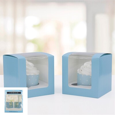 Blue Cupcake Box with Clear Window 10cm (Pk 4)