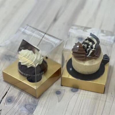 Clear Single Cake/Cupcake Box with Gold Insert Base (Pk 4)