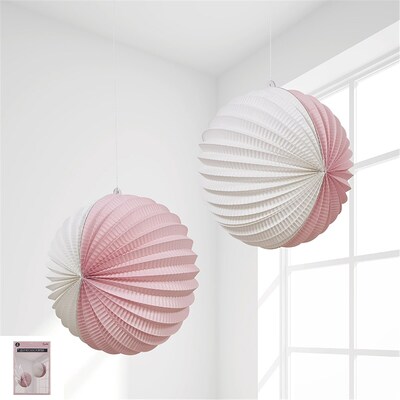Pink & White Paper Accordion Lantern 25cm (Pk 2)