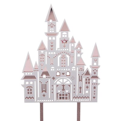White and Rose Gold Acrylic Castle Cake Topper