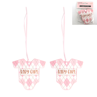 Light Pink Onesie Gift Tags w- Ties Baby Girl Pk 12
