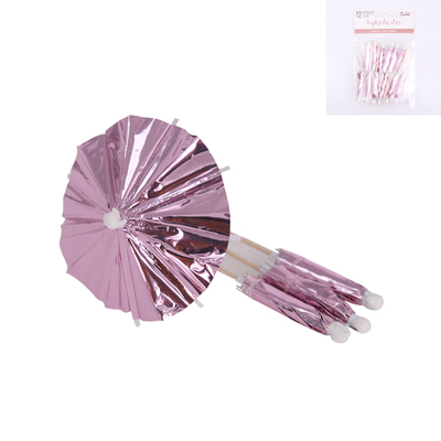 Metallic Pink Cocktail Parasol Umbrella Picks Pk 12