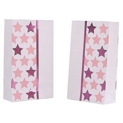 Pink Stars Paper Party Loot Bags Pk 6