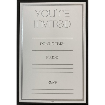 Black & Silver You're Invited Invitations & Envelopes (Pk 6)