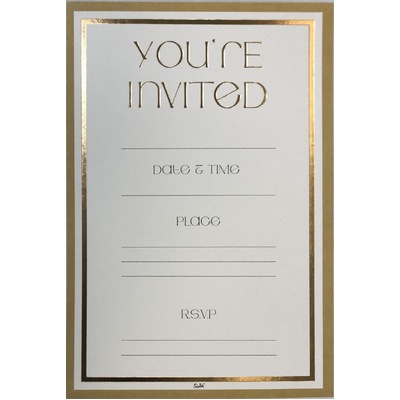 Gold & White You're Invited Invitations & Envelopes (Pk 6)
