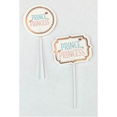 Gender Reveal Prince or Princess Cupcake Pick Toppers (Pk 12)