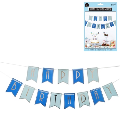 Blue & Rose Gold Happy Birthday Party Bunting Banner (3m)